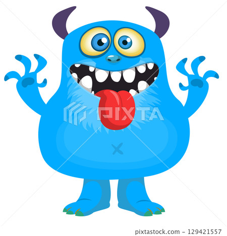 Cartoon cute monster showing long tongue. Vector illustration of alien character. Halloween design Cartoon cute monster showing long tongue. Vector illustration of alien character. Halloween design 129421557