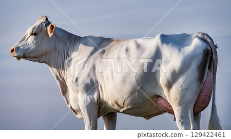 Profile of White Brahman Cow Against Calm Blue Sky 129422461
