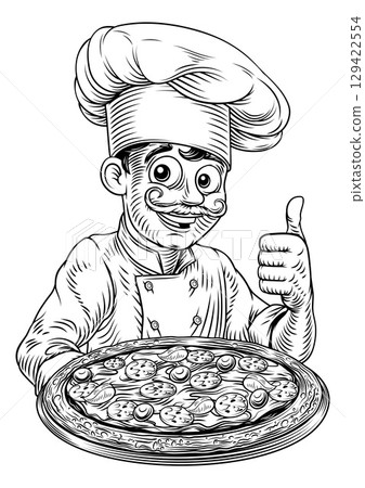 Pizza Chef Vintage Style Pizzeria Illustration Pizza Chef Vintage Style Pizzeria Illustration 129422554