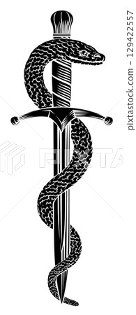 Dagger Knife Snake Vintage Woodcut Style Dagger Knife Snake Vintage Woodcut Style 129422557