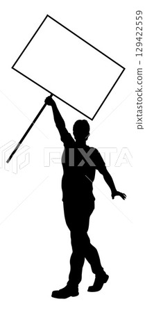 Protest Rally March Picket Sign Silhouette Person 129422559