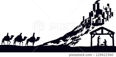 Christmas Nativity Scene Bethlehem Manger Wise Men 129422560
