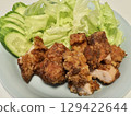 Fried chicken, my wife's homemade cooking, dinner at home, happy family Title change 129422644