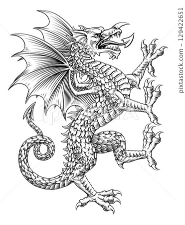 Coat of Arms Crest Rearing Heraldry Welsh Dragon Coat of Arms Crest Rearing Heraldry Welsh Dragon 129422651
