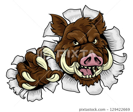 Boar Wild Hog Razorback Warthog Pig Sports Mascot 129422669