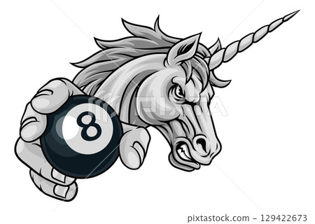 Unicorn Horse Pool Billiards Sports Team Mascot Unicorn Horse Pool Billiards Sports Team Mascot 129422673