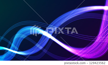 Modern data flow illustration, abstract light wave on a dark background. Modern data flow illustration, abstract light wave on a dark background. 129423562
