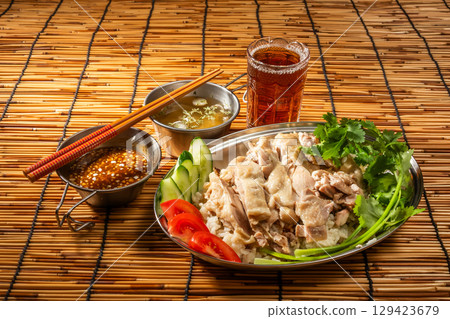 Chicken rice Singaporean style chicken rice Chicken rice Singaporean style chicken rice 129423679