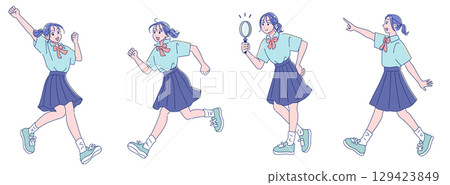 歡樂的動漫風格女學生短袖制服全身 129423849