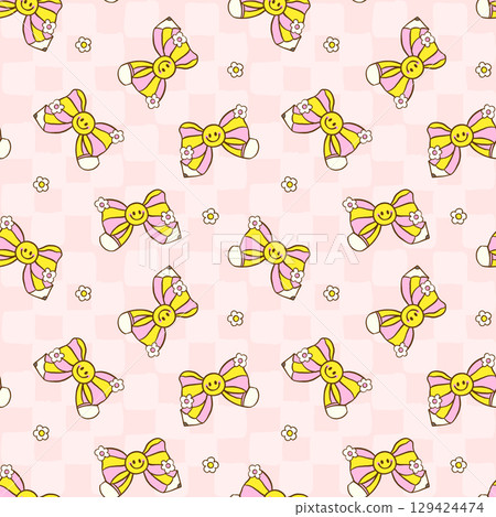 Cute Groovy Pencil Bow Back to School Seamless Pattern Smile Face School Supplies Girly Hand Drawn Doodle wallpaper. Cute Groovy Pencil Bow Back to School Seamless Pattern Smile Face School Supplies Girly Hand Drawn Doodle wallpaper. 129424474