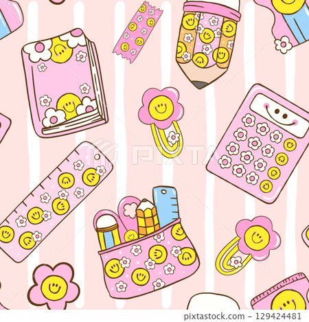 Pink Smile Face School Supplies Girly Back to School Seamless Pattern Cute Hand Drawn Doodle wallpaper. Pink Smile Face School Supplies Girly Back to School Seamless Pattern Cute Hand Drawn Doodle wallpaper. 129424481