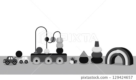 Monochrome Baby Toys Flatlay Minimalist 129424657