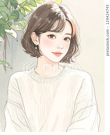 Watercolor and hand-drawn illustration material of women and girls 129424745