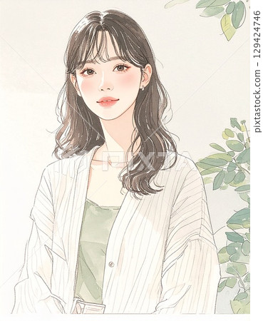 Watercolor and hand-drawn illustration material of women and girls 129424746
