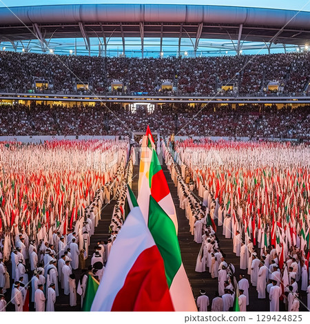 Large crowd of people are gathered in a stadium 129424825