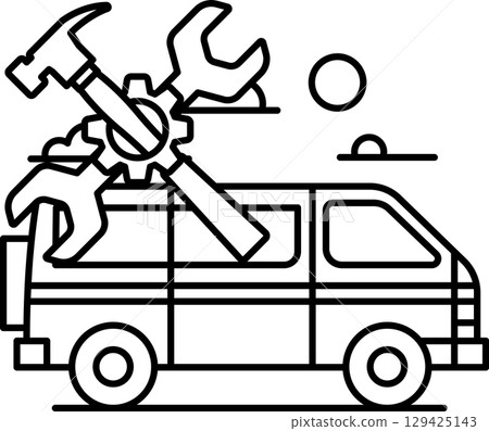 A van with a hammer and wrench on top of it A van with a hammer and wrench on top of it 129425143
