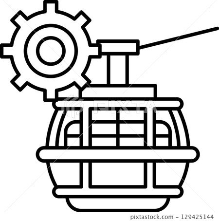 A black and white drawing of a roller coaster with a gear on it 129425144
