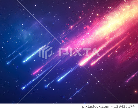 Colorful galaxy with a bright yellow streak of light 129425174