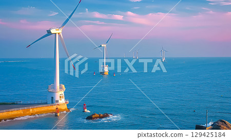 Wind farm is visible in the distance 129425184