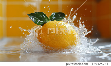 Lemon is splashing water from a sink 129425261