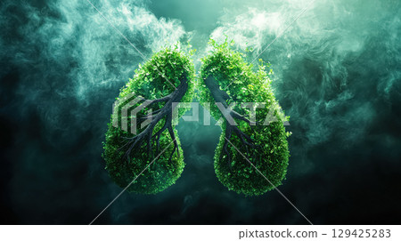 Pair of lungs with trees growing out of them Pair of lungs with trees growing out of them 129425283