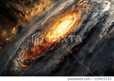 Close up of a planet with a large hole in the center 129425318