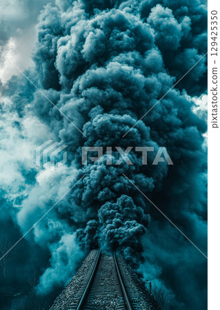 Train with smoke coming out of it 129425350
