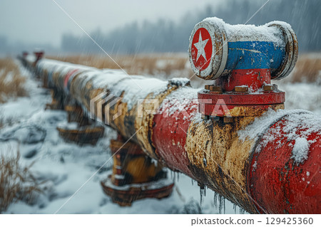 Red and blue pipe with a star on top 129425360