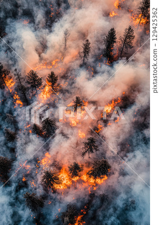 Forest fire is burning and the smoke is thick Forest fire is burning and the smoke is thick 129425362