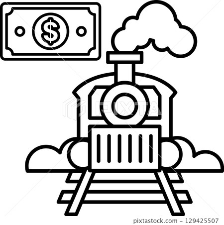 A train is on a track with a dollar bill in the foreground A train is on a track with a dollar bill in the foreground 129425507