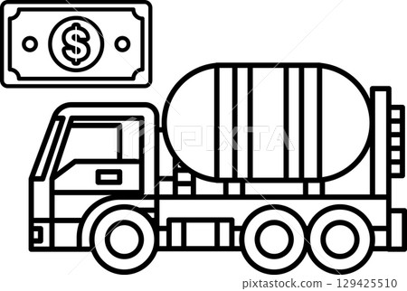 A black and white drawing of a truck with a dollar bill on top of it A black and white drawing of a truck with a dollar bill on top of it 129425510