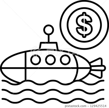 A submarine is floating in the water with a dollar sign on the bottom 129425514