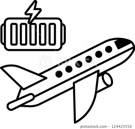 A black and white drawing of an airplane with a battery on the side 129425558