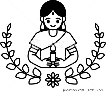 A woman is holding a candle in her hand A woman is holding a candle in her hand 129425721