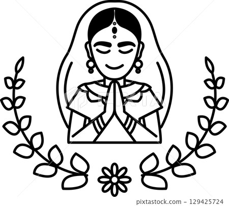 A woman is praying in a lotus position 129425724