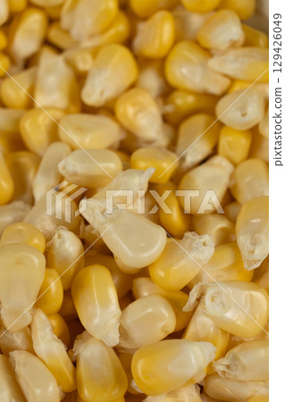 Macro Texture Of Raw Corn Kernels Top View. 129426049