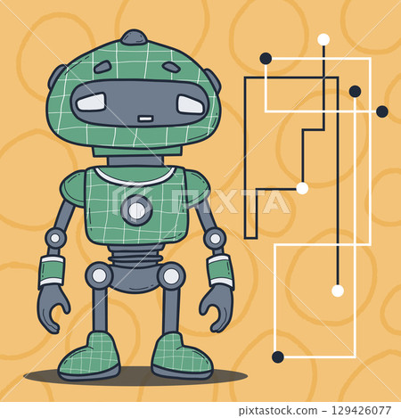 Futuristic Green Robot. Virtual Technology Assistant. Vector illustration. Technology Avatar character for tech support, security, chatbot projects, design. Not AI. 129426077