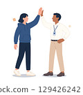 Two members of the development team high-fiving a colleague 129426242