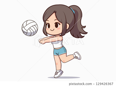 Flat illustration of a cute girl playing volleyball. 129426367