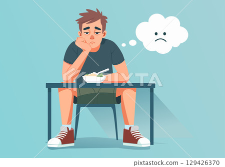 Illustration of a young man with a bored expression. 129426370