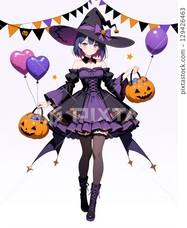 A girl who costumes Halloween 129426463