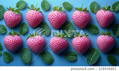 Ripe red strawberries piled in rustic corrugated blue container with vintage texture, captured in natural soft light with concrete background. Ripe red strawberries piled in rustic corrugated blue container with vintage texture, captured in natural soft light with concrete background. 129426801