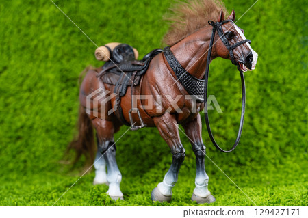horses on green grass in studio 129427171
