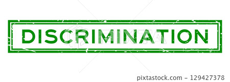 Grunge green discrimination word square rubber stamp in white background Grunge green discrimination word square rubber stamp in white background 129427378