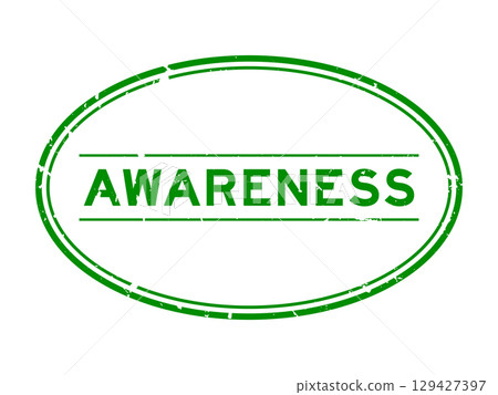 Grunge green awareness word oval rubber seal stamp on white background 129427397
