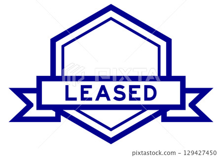 Vintage blue color hexagon label banner with word leased on white background 129427450