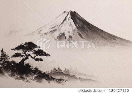 Ink painting of Mt. Fuji AI image 129427530