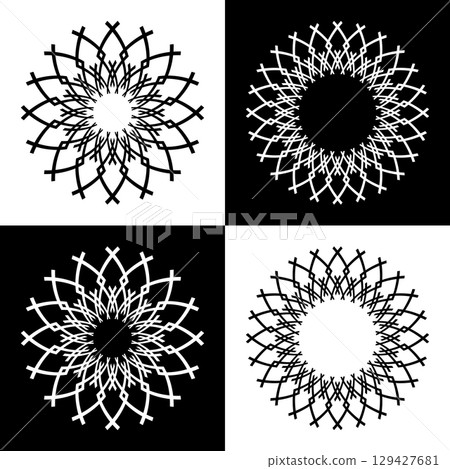 Design Elements Set. Radial Black and White Patterns. 129427681