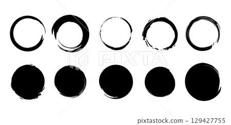 Black grunge round shapes. Brush strokes frames elements, frames for design. Vector isolated on white background. 129427755