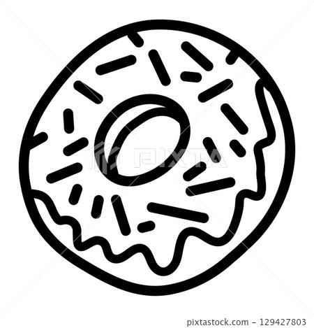 Donut line icon. Delicious food illustration for design. Vector isolated on white background. Donut line icon. Delicious food illustration for design. Vector isolated on white background. 129427803